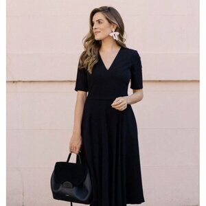 Gal Meets Glam Black‎ Edith Crepe Fit & Flare Midi Dress Sz 20 NWT $178